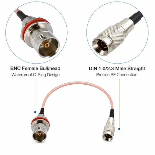 Vista 3 de HUA RedYutou HD-SDI Cable BNC mamparo hembra Oring a DIN 1.0/2.3 macho recto RG179 Cable de video 75ohm 8 pulgadas adecuado para Blackmagic
