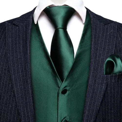 Vista 3 de Barry.Wang Chaleco formal de los hombres Paisley Jacquard seda corbata traje chaleco conjunto boda 5PCS