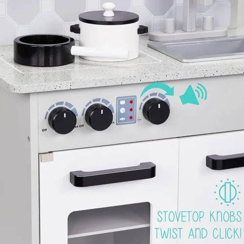 Vista 4 de Lil' Jumbl Estación de Juego de Cocina de Simulación para Niños, Juguete de Cocina de Madera, Configuración Realista, Incluye Olla y Sartén, 4