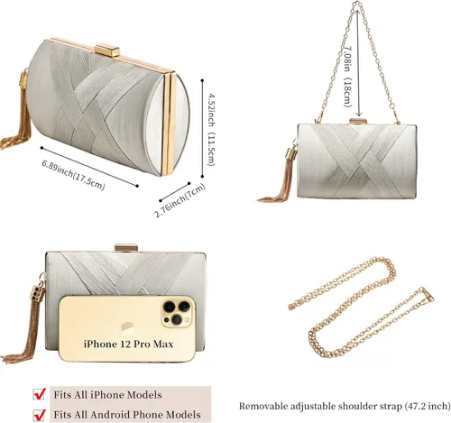 Vista 2 de YAPAIOU Bolso de mano para mujer, bolso de mano de noche con borla, bolso cruzado y bolso de hombro para fiesta de noche de boda