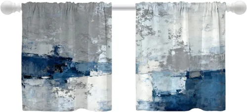 Vista 16 de Shrahala Beige and Orange Abstract Art Brushstrokes Blackout Curtain Tiers, Abstract Oil Paint Kitchen Valance Light Blocking Tier Drapes with Rod