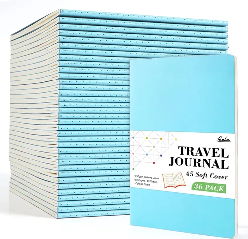 Vista 13 de feela - Paquete de 36 diarios de tapa suave a granel, diario de viaje con forro en blanco para mujeres y hombres, cuadernos con rayas universitarias