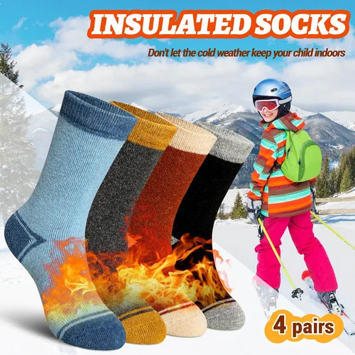 Vista 6 de SeeyAN Calcetines térmicos para niños y niñas, calcetines térmicos de lana merina, calcetines térmicos para niños y niñas, senderismo, esquí