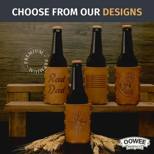 Vista 5 de Oowee - Fundas de cuero genuino para botellas, se adapta a botellas de cerveza de cuello largo de 12 onzas, soporte para botellas o abrazaderas