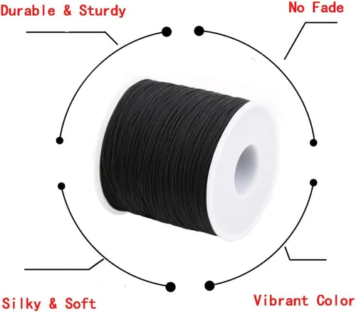 Vista 3 de Cordón de nailon de 0.020 in, hilo de ajuste para nudos chinos, collares, joyería, macramé, cuentas, pulseras de 150 yardas (negro)