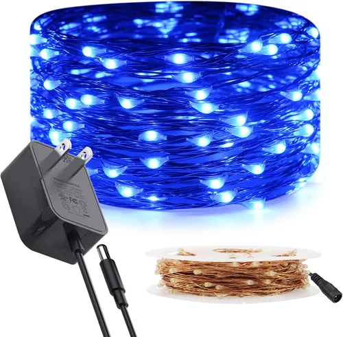 Vista 16 de RUICHEN Guirnalda de luces de alambre de cobre enchufable de 33 pies, 100 luces LED con carrete, color morado