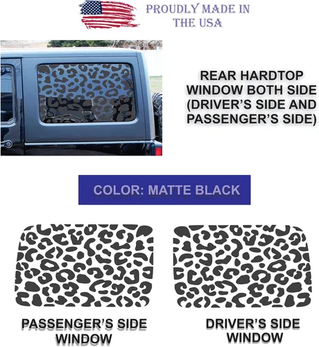 Vista 2 de Compatible con Jeep Wrangler JL (4 puertas) 2018 – 2026 Calcomanías precortadas con estampado de leopardo y guepardo Fabricado con orgullo
