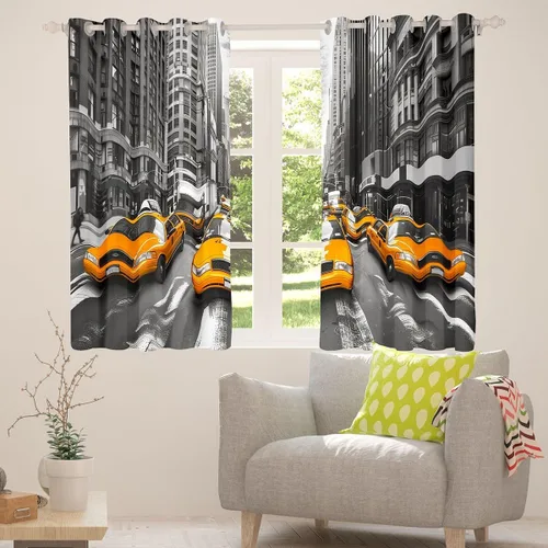 Vista 4 de Feelyou Cortinas de ventana de paisaje urbano amarillo para coche, cortinas de taxi para dormitorio, sala de estar, niños, mujeres, hombres, gris