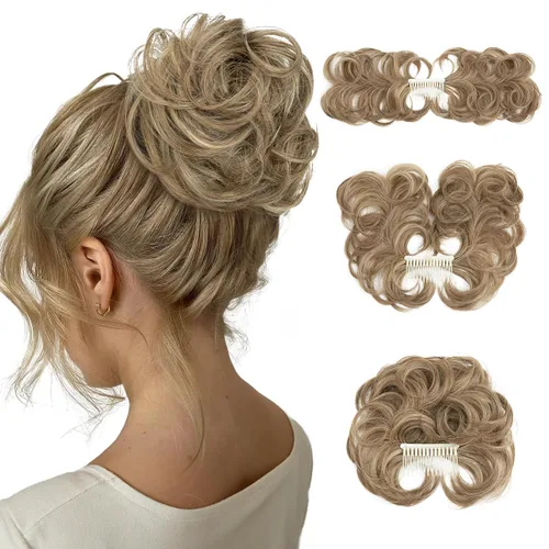 Vista 28 de Peine de moño desordenado con clip lateral para mujer, corto, natural, lacio, versátil, ajustable, fácil de peinar, (rubio ceniza-C)