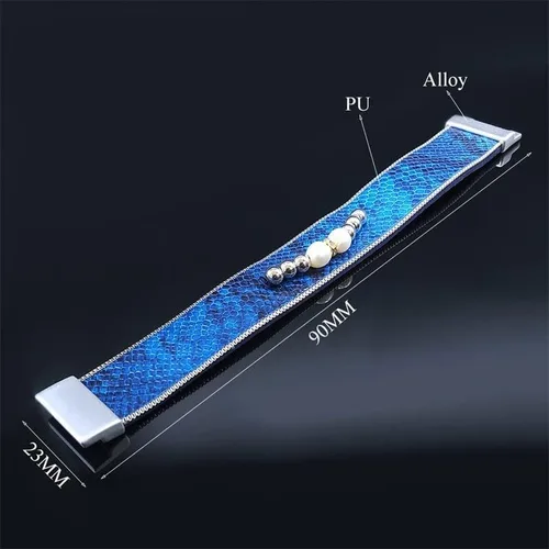 Vista 6 de KINSPORT Fashion Blue Pu Pearl Bracelet Chain for Women Width Bracelets Bracelets Women Jewelry Bisuteria