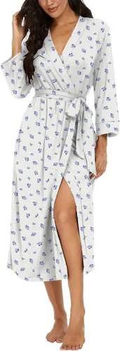 Vista 52 de VINTATRE Bata tipo kimono para mujer, bata larga de punto, ligera, suave, ropa de dormir con cuello en V, casual, ropa de descanso para mujer Verde