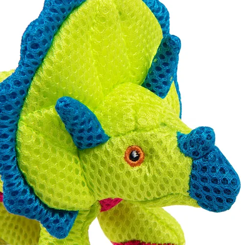 Vista 5 de goDog Juguete chirriante para perros con volantes de malla de doble guardia masticable, amarillo, pequeño Dinos Volantes (Amarillo)