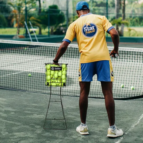 Vista 6 de Tolva de pelota de tenis, soporte portátil para pelota de tenis con asa para cancha, práctica y entrenamiento (grande)