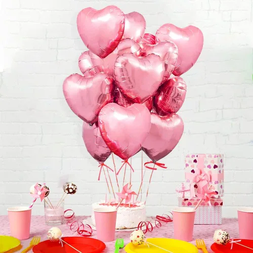 Vista 2 de Globos de aluminio en forma de corazón para decoraciones de fiesta del día de San Valentín, paquete de 15 globos de aluminio para decoraciones