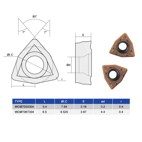 Vista 3 de Insertos de torneado de carburo WCMT06T304 WCMT32.51 TiN Insertos de carburo recubiertos para herramienta de torneado de torno CNC, soporte
