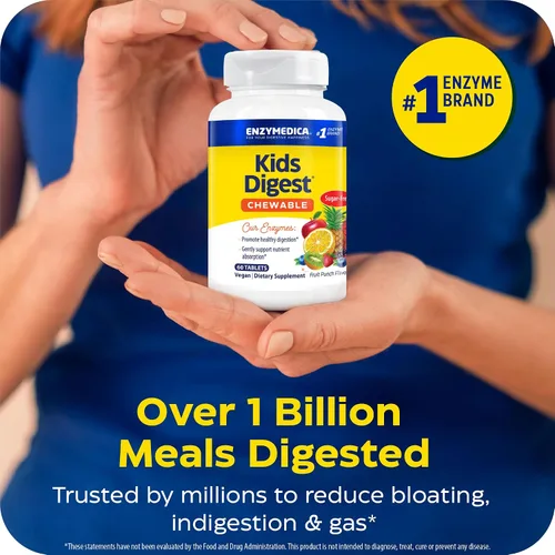 Vista 4 de Enzymedica Kids Digest, enzimas digestivas masticables, sabor natural a ponche de frutas, 60 porciones