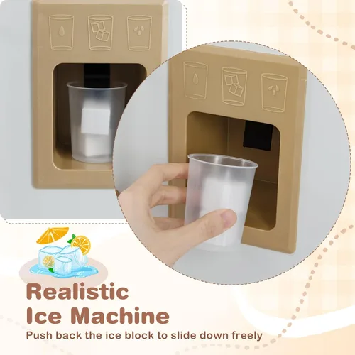 Vista 6 de INFANS Cocina esquinera para niños, juego de madera con carrito telescópico, luces realistas, sonidos, máquina de hielo, cajones de tela, horno