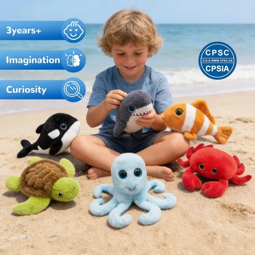 Vista 5 de 6 animales de peluche de animales marinos pequeños a granel, animales marinos, peluches suaves de animales marinos, lindos peluches de tortuga