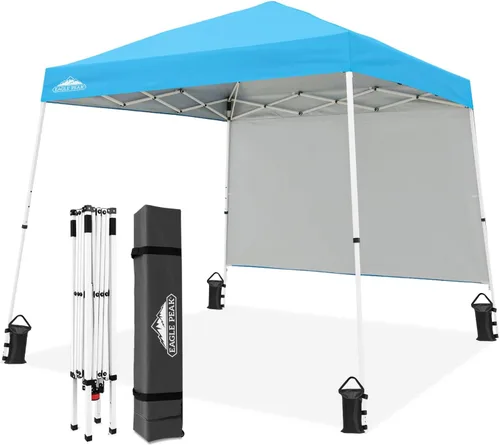 Vista 10 de EAGLE PEAK Toldo Emergente de 8x8 pies con Pared Lateral, Compacto, Portátil con Patas Inclinadas, Refugio Solar Instantáneo para Playa, Deportes