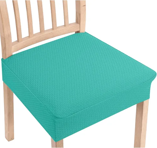 Vista 35 de Smiry Juego de 2 fundas de asiento elásticas de jacquard para sillas de comedor, extraíbles y lavables, sin fundas traseras, color azul aireado