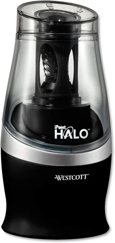 Vista 2 de Westcott Halo - Lápiz de colores antiadherente, sacapuntas eléctrico, accionado por CA, 3.5 x 6.75, negro/plateado