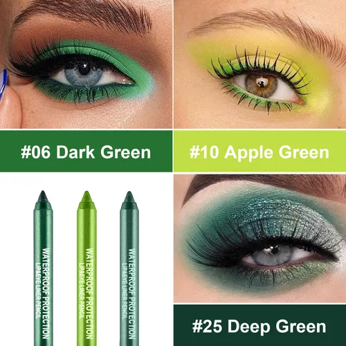 Vista 2 de Juego de 3 lápices delineadores de ojos coloridos, lápiz de sombra de ojos, kit de delineador de ojos perlado metálico con purpurina para mujeres