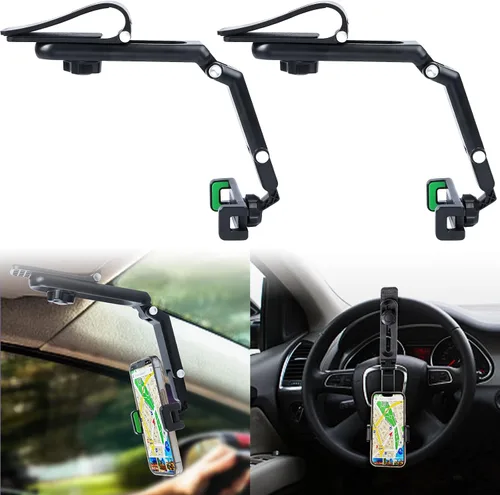 Vista 8 de Soporte para Teléfono con Visera Solar, Soporte para Teléfono con Espejo Retrovisor Giratorio 360°, Soporte para Teléfono Celular para Visera Solar