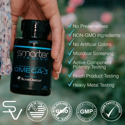 Vista 4 de SmarterVitamins Aceite de pescado Omega 3, sabor a fresa, sin eructos, insípido, 2000 mg, DHA EPA Triple fuerza apoyo cerebral, apoyo