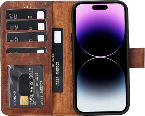 Vista 37 de HARDISTON Funda de piel auténtica hecha a mano compatible con iPhone 11 Pro de 5.8 pulgadas, funda magnética desmontable con tarjeteros - bordes