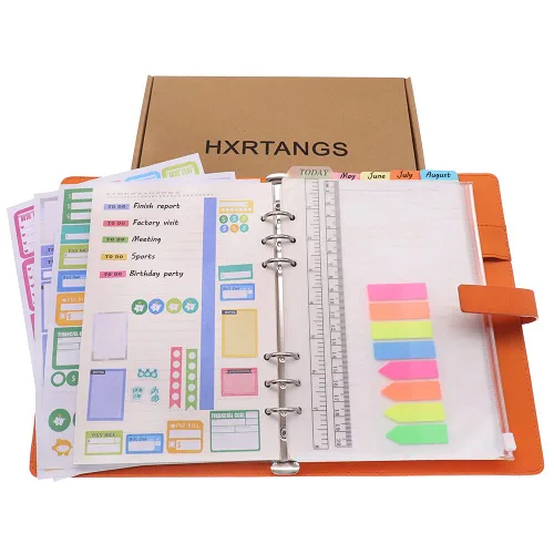 Vista 6 de HXRTANGS A5 Refillable Notebook, Ring Binder Journal Personal Organizer with Lined Paper + Planner Stickers + Subject Dividers + Index Tabs +