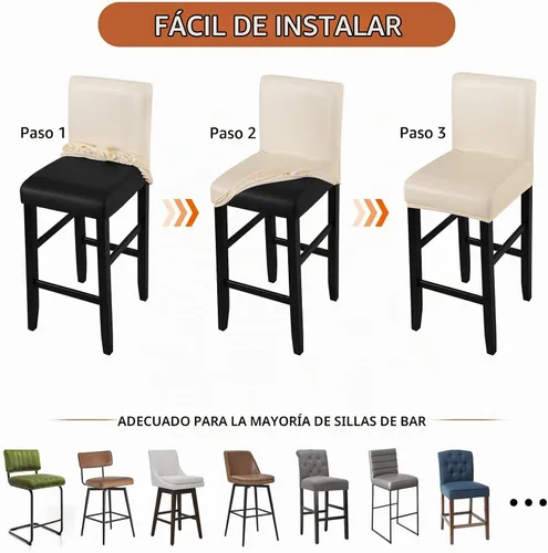 Vista 6 de YISUN - Fundas para taburete de bar, mezcla de forro polar elástico y poliéster, lavables y removibles, para taburete de bar y silla alta, con Beige