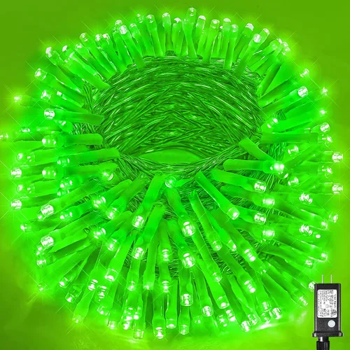 Vista 27 de Guirnalda de luces navideñas con 100 LEDs, tira de 33 pies, 8 modos, conectable, impermeable, parpadeante, con temporizador y memoria, para Azul