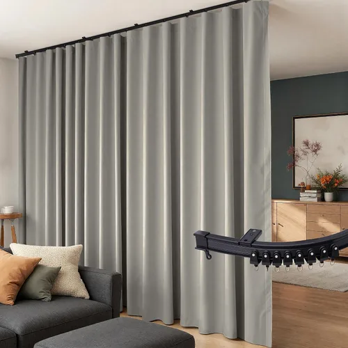 Vista 11 de Cortinas divisoras de habitación con rieles de techo flexibles, cortinas opacas para sala/dormitorio, cortinero de techo, paneles divisores