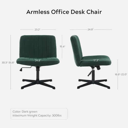 Vista 2 de EYYTHUNG Silla cruzada verde sin ruedas, asiento ancho sin brazos, silla de oficina giratoria de terciopelo acolchado para niñas