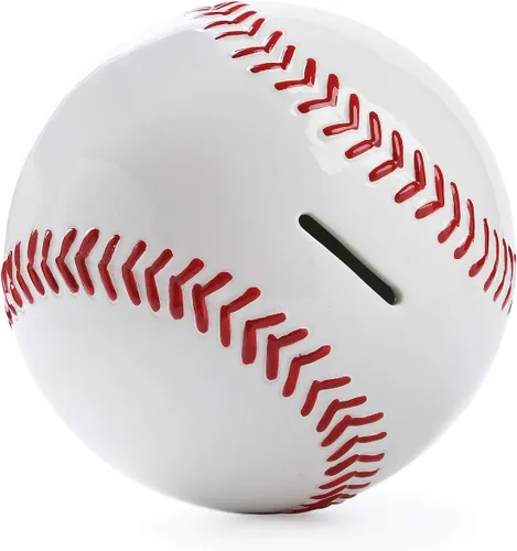 Vista 5 de Hucha de béisbol grande de cerámica blanca para niños, banco de monedas deportivo, caja de dinero para decoración de dormitorio, 7.8 pulgadas