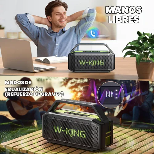 Vista 8 de Altavoz Bluetooth portátil de 100 W (pico) fuerte con graves profundos, altavoces impermeables W-KING IPX6 Bluetooth inalámbrico, radiador pasivo