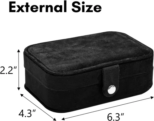 Vista 2 de Fixwal Joyero pequeño de viaje, joyero de viaje, organizador de joyas de terciopelo de felpa para mujeres y niñas, joyero portátil con espejo