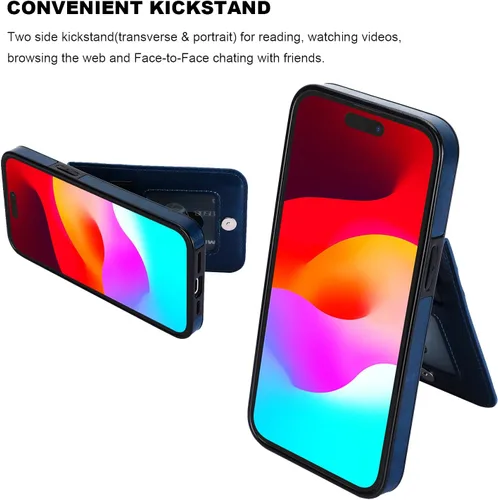 Vista 47 de KIHUWEY - Funda tipo cartera compatible con iPhone 15 con soporte para tarjetas de crédito, cierre magnético, soporte de cuero premium, cubierta
