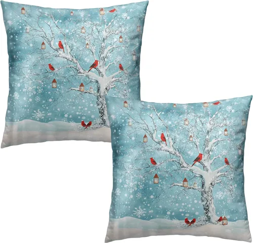 Vista 27 de Juego de 2 fundas de almohada patrióticas para exteriores, diseño de estrellas azules del 4 de julio, 16 x 16 pulgadas, fundas de almohada