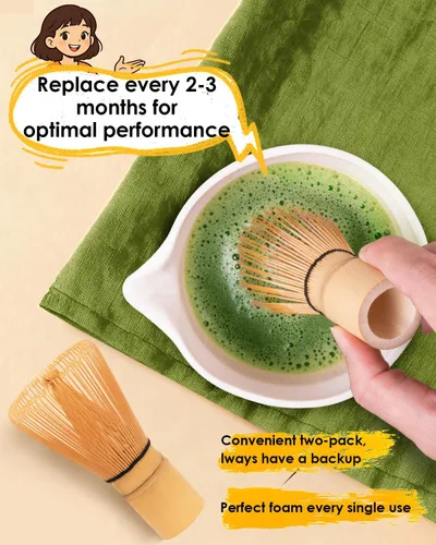 Vista 2 de Juego de batidor de bambú Matcha con 2 paquetes de batidor de bambú natural 100% Matcha, colador, cuchara para té y cuchara de té, Chasen