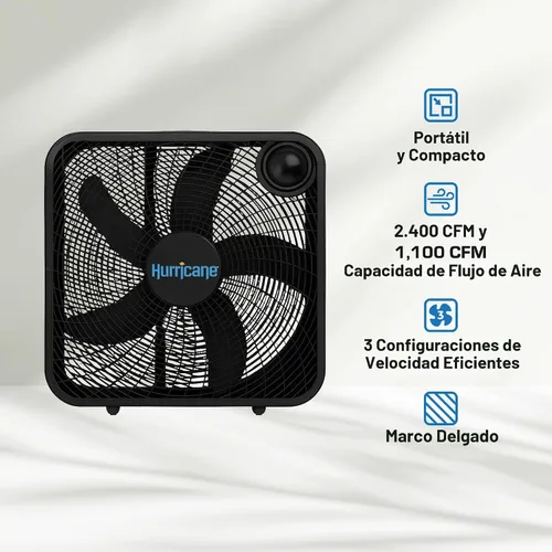 Vista 2 de Ventilador de pie clásico Hurricane con 3 velocidades silenciosas, negro, 20" - Unidad de enfriamiento de aire eléctrico portátil con cable