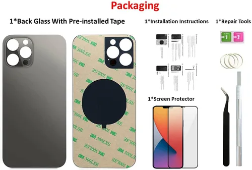 Vista 2 de 12 Pro Max - Carcasa trasera de repuesto para iPhone 12Pro Max (6.7 pulgadas) con cinta preinstalada, instrucciones de instalación