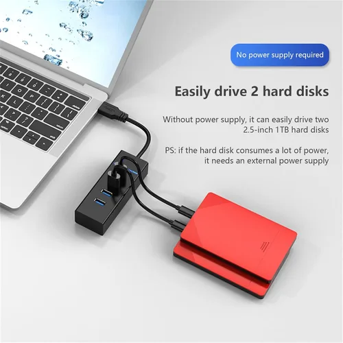Vista 4 de Hub USB multiUSB Splitter USB 3.0 Puerto extensor Hub con 4 puertos, cable de extensión USB Super Speed HUB Splitter Expansión para mouse Flash