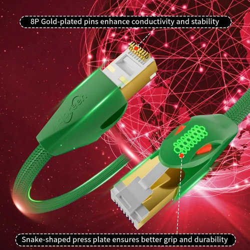 Vista 5 de Adoreen Cable Ethernet CAT 8 de 1 pie, color verde, alta velocidad 40Gbps 2000Mhz Cable de Internet S/FTP blindado 26AWG trenzado resistente RJ45