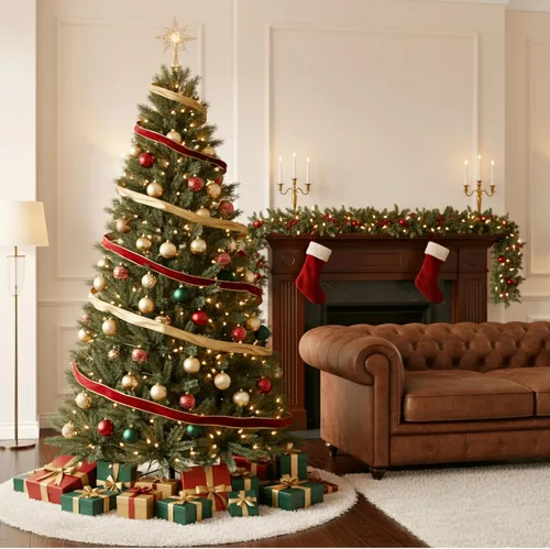 Vista 4 de Árboles de Navidad artificiales de 6 pies, con 250 luces blancas cálidas preiluminadas, 700 puntas de rama, elección adecuada para decoración
