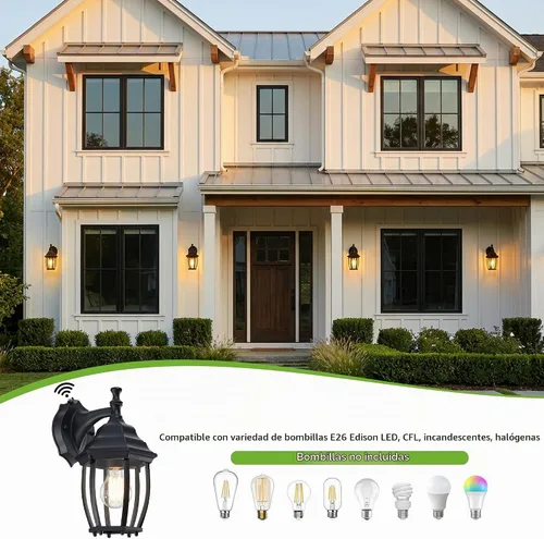 Vista 5 de LIT-PaTH Farol de pared para exteriores del atardecer al amanecer, aplique de pared como accesorio de iluminación de porche con base mediana E26