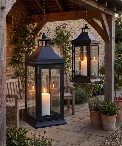 Vista 9 de Juego de 2 faroles de vela decorativos negros para interiores