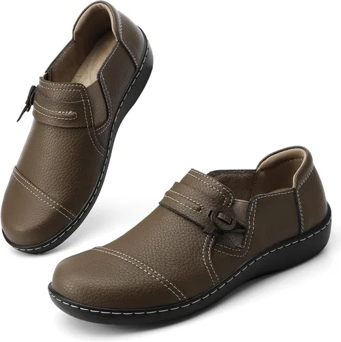 Vista 8 de LAZYPOP Mocasines de cuero clásicos y cómodos para mujer, bonitos zapatos de vestir informales, ligeros, para caminar, zapatos planos