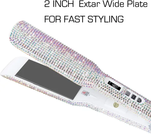 Vista 8 de DORISILK Crystal Diamond - Plancha de pelo de titanio, plancha plana de diamantes de imitación de 2 pulgadas, plancha alisadora de doble voltaje