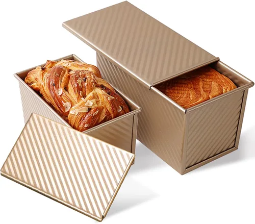 Vista 8 de Molde pequeño Pullman para pan con tapa, capacidad de masa de 0.5 libras, mini molde para tostadas de acero al carbono para hornear pan